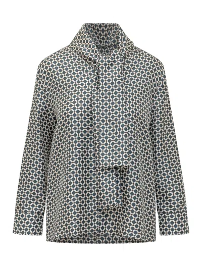 Max Mara's Max Mara`s Geometric Print Mini Shirt With Bow Detail In Rombi Blue