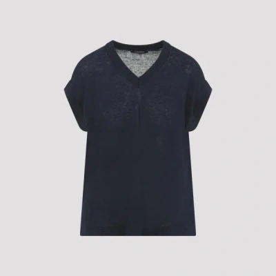 Max Mara `s Ghianda Linen Knit Vest M In Blue