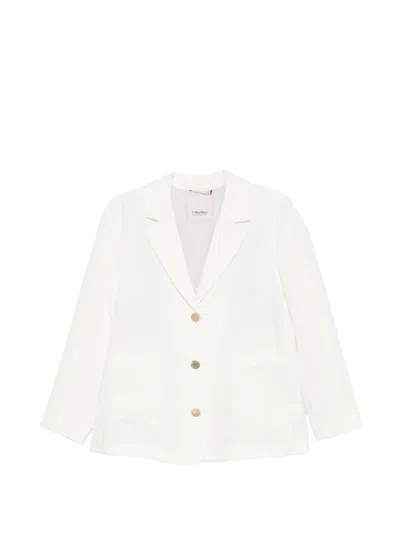 Max Mara's Max Mara`s Linen Boxy Jacket With Detailed Closure In White