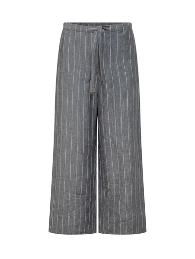 Max Mara's Max Mara`s Painted Stripe Trousers With Drawstring In Gray
