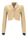 Max Mara -style Cropped Diagonal Linen Jacket In Nude