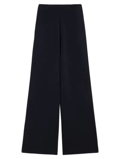 Max Mara -style Straight-cut Skirt With Logo Elastic Waist And Back Waist Darts In Blu