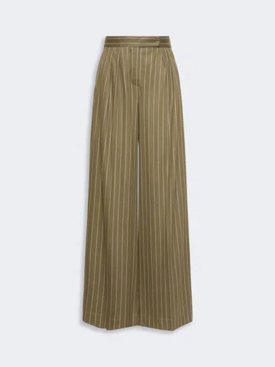 Max Mara -style Wool-viscose Trousers In Verde Kaki