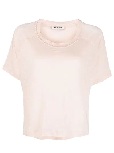 Max & Moi Fine-knit Round-neck T-shirt In Pink