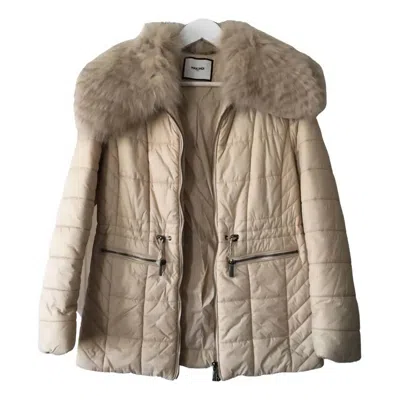 Max & Moi Women's Puff Jacket With Fur In Beige