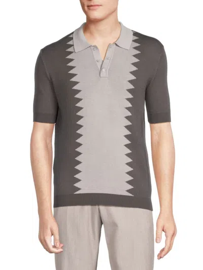 Max 'n Chester Men's Colorblock Polo Sweater In Heather Grey