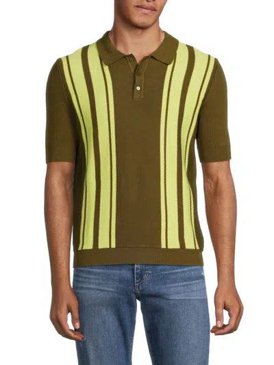 Max 'n Chester Men's Two Tone Striped Polo In Olive Lime