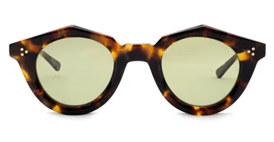 Max Pittion Voila 44 - Dark Tortoise / Green Lens Sunglasses In Brown