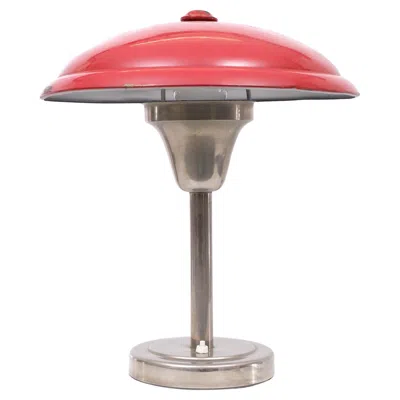 Pre-owned Max Schumacher Art Deco Desk Lamp By , Nickel Base, Red Shade, 1935
