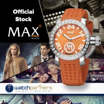Pre-owned Max Sports Watch Xs36 Orange Dial S/s Case Cubic Zirconia Bezel 36mm 5-555