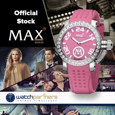 Pre-owned Max Sports Watch Xs36 Pink Dial & S/s Case Cubic Zirconia Bezel 36mm 5-551