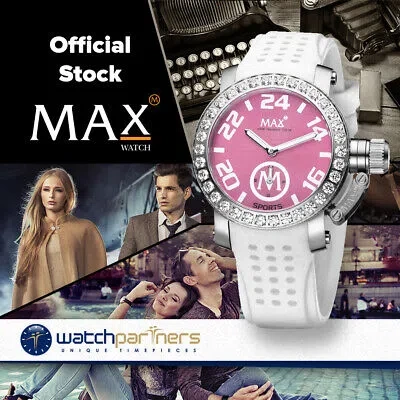 Pre-owned Max Sports Watch Xs36 Pink Dial S/steel Case Cubic Zirconia Bezel 36mm 5-557