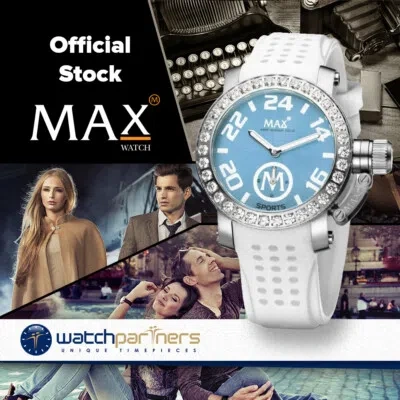 Pre-owned Max Sports Watch Xs36 Sky Blue Dial S/s Case Cubic Zirconia Bezel 36mm 5-559
