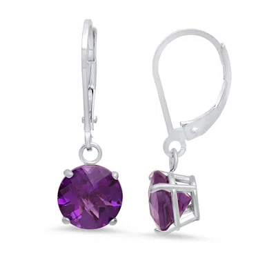 Max + Stone 10k White Gold Round Checkerboard Cut Gemstone Leverback Earrings (8mm) In Purple