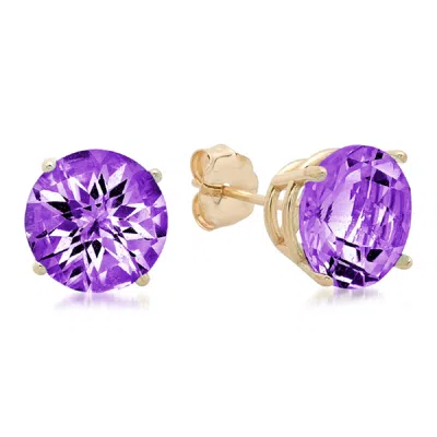 MAX + STONE 10K YELLOW GOLD 8MM ROUND CHECKERBOARD CUT STUD EARRINGS