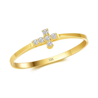 Max + Stone 10k Yellow Gold Horizontal Cross Cubic Zirconia Ring