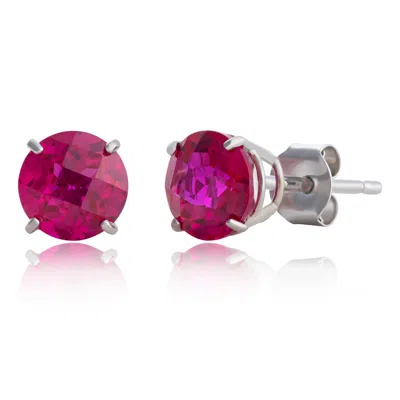 Max + Stone 10k Yellow Or White Gold 6mm Round Checkerboard Cut Gemstone Stud Earrings In Pink