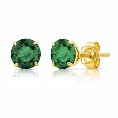 Max + Stone 10k Yellow Or White Gold 6mm Round Solitaire Gemstone Stud Earrings In Green