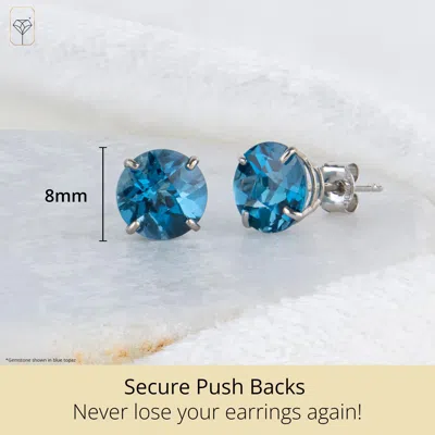 Max + Stone 10k Yellow Or White Gold 8mm Round Cut Gemstone Birthstone Stud Earrings In Blue