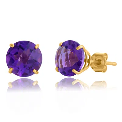 Max + Stone 10k Yellow Or White Gold 8mm Round Cut Gemstone Birthstone Stud Earrings In Purple