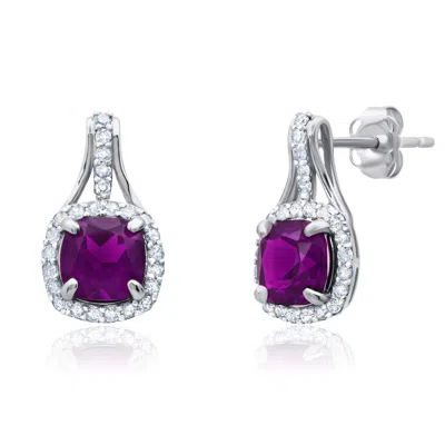 Max + Stone 10k Yellow Or White Gold Cushion Cut Gemstone Drop Earrings With Diamond Accent In Metallic