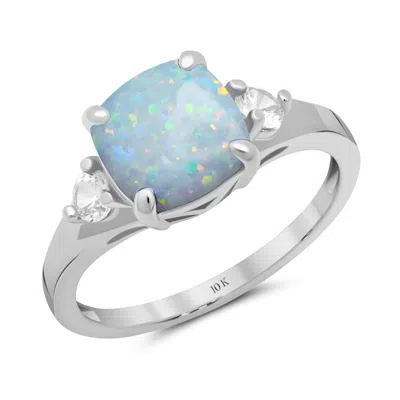 Max + Stone 10k Yellow Or White Gold Cushion Cut Gemstone Three Stone Ring In Multi