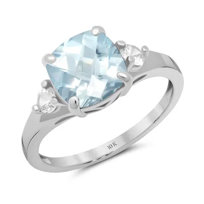 Max + Stone 10k Yellow Or White Gold Cushion Cut Gemstone Three Stone Ring In Blue