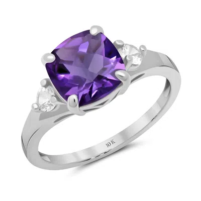 Max + Stone 10k Yellow Or White Gold Cushion Cut Gemstone Three Stone Ring In Green