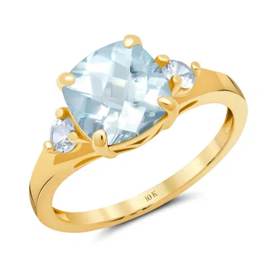 Max + Stone 10k Yellow Or White Gold Cushion Cut Gemstone Three Stone Ring In Multi