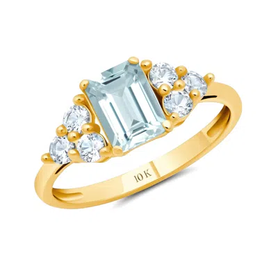 Max + Stone 10k Yellow Or White Gold Gemstone Emerald Cut Birthstone Anniversary Ring In Blue