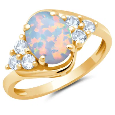 Max + Stone 10k Yellow Or White Gold Oval Cut Gemstone Sunburst Halo Ring In Multi
