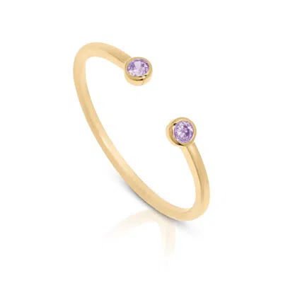Max + Stone 14k Gold Vermeil Birthstone 2mm Cubic Zirconia Open Bezel Ring In Purple