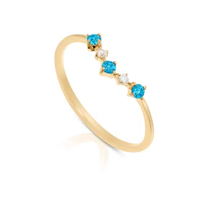 Max + Stone 14k Gold Vermeil Birthstone 2mm Cubic Zirconia Wishbone Ring In Blue