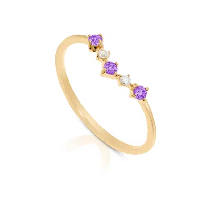 Max + Stone 14k Gold Vermeil Birthstone 2mm Cubic Zirconia Wishbone Ring In Purple