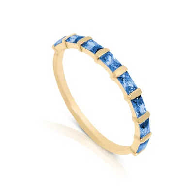 Max + Stone 14k Gold Vermeil Birthstone 3x2mm Cubic Zirconia Baguette Half Eternity Ring In Blue