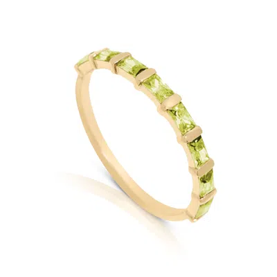 Max + Stone 14k Gold Vermeil Birthstone 3x2mm Cubic Zirconia Baguette Half Eternity Ring In Green