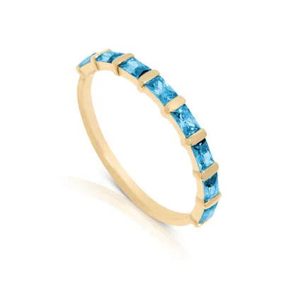 Max + Stone 14k Gold Vermeil Birthstone 3x2mm Cubic Zirconia Baguette Half Eternity Ring In Multi