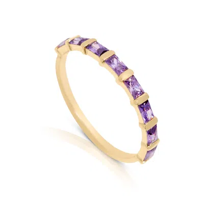 Max + Stone 14k Gold Vermeil Birthstone 3x2mm Cubic Zirconia Baguette Half Eternity Ring In Purple