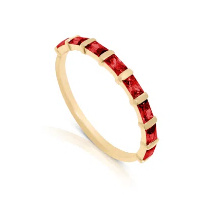 Max + Stone 14k Gold Vermeil Birthstone 3x2mm Cubic Zirconia Baguette Half Eternity Ring In Red