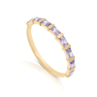 Max + Stone 14k Gold Vermeil Birthstone 3x2mm Cubic Zirconia Baguette Half Eternity Ring In Silver
