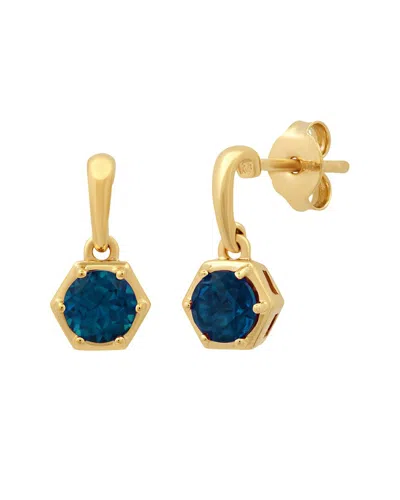 Max + Stone Maxcolor 14k Over Silver 0.70 Ct. Tw. Londen Blue Topaz Drop Earrings In Gold