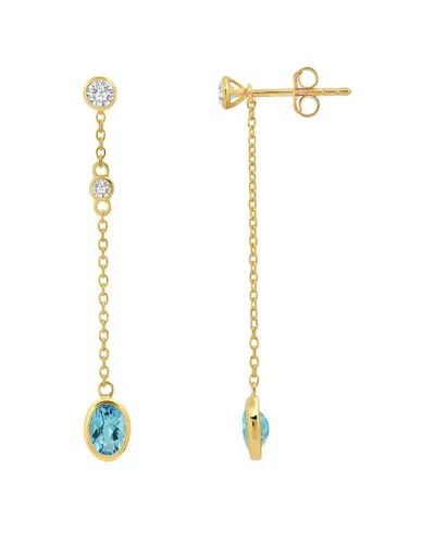 Max + Stone Maxcolor 14k Over Silver 0.90 Ct. Tw. Swiss Blue Topaz Drop Earrings In Gold