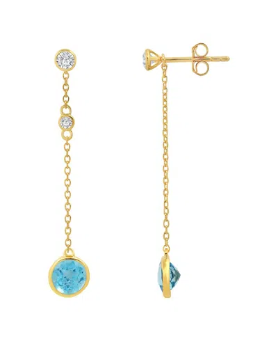 Max + Stone 14k Over Silver 1.50 Ct. Tw. Swiss Blue Topaz Drop Earrings In Gold