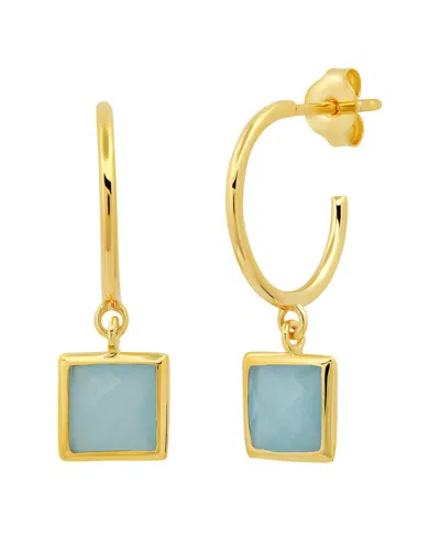 Max + Stone 14k Over Silver 1.60 Ct. Tw. Blue Chalcedony Half Hoop Earrings In Gold