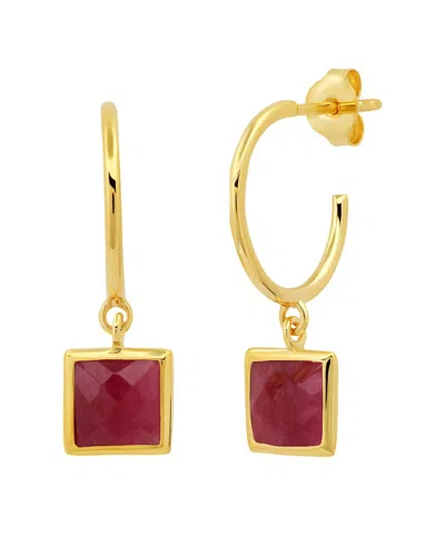 Max + Stone 14k Over Silver 1.90 Ct. Tw. Red Corundum Half Hoop Earrings In Gold