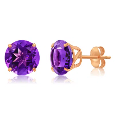 Max + Stone 14k Rose Gold 9mm Round Cut Gemstone Stud Earrings In Purple