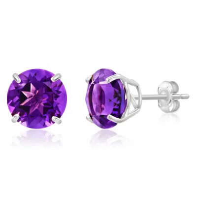Max + Stone 14k White Gold 9mm Round Cut Gemstone Stud Earrings In Blue