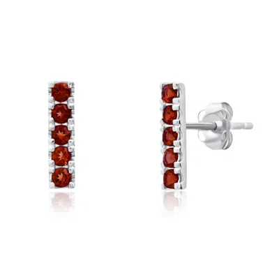 Max + Stone 14k White Gold Small 2mm Gemstone Bar Stud Earrings With Push Backs In Silver