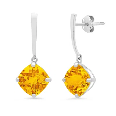 Max + Stone 14k White Gold Solitaire Cushion-cut Gemstone Drop Earrings (8mm) In Metallic