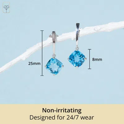 Max + Stone 14k White Or Yellow Gold 8mm Solitaire Cushion Cut Gemstone Drop Dangle Earrings In Multi